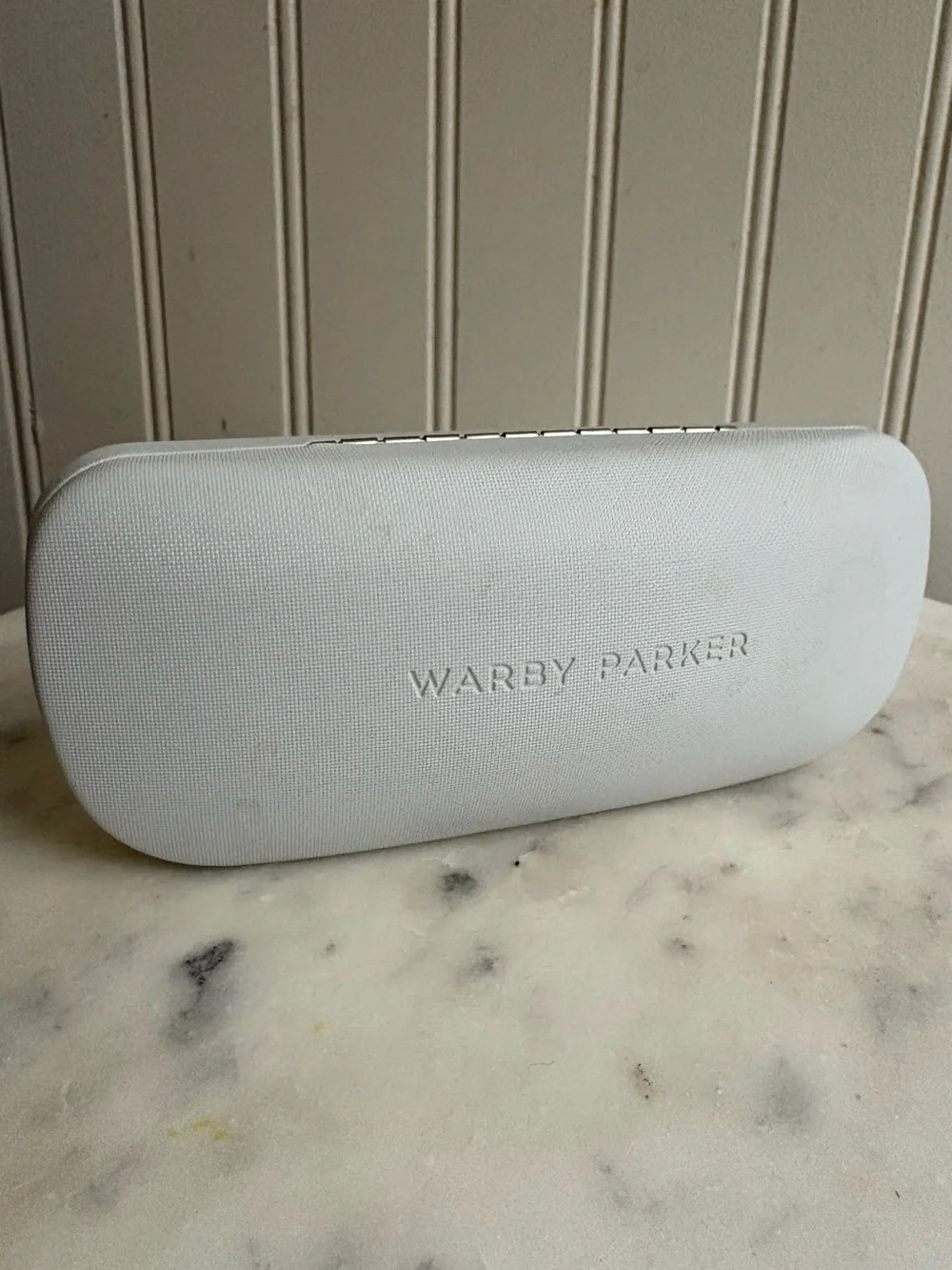 Warby Parker Hard Clamshell Glasses/Sunglasses Case Light Gray Blue Lining Women